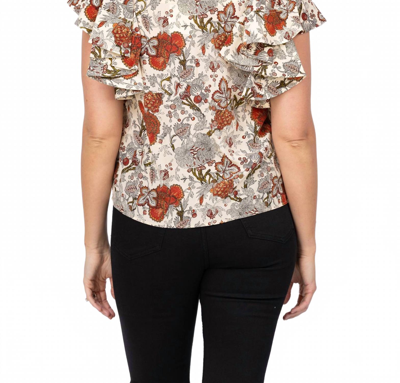 Lena Flutter Sleeve Blouse In Winter Garden