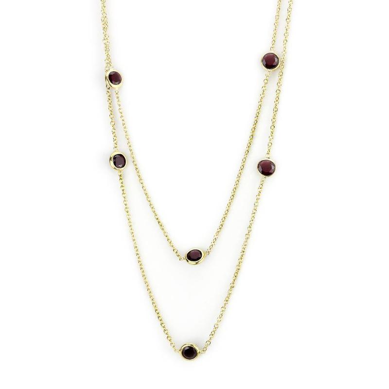 Gold Brass Necklace with AAA Grade CZ in Garnet