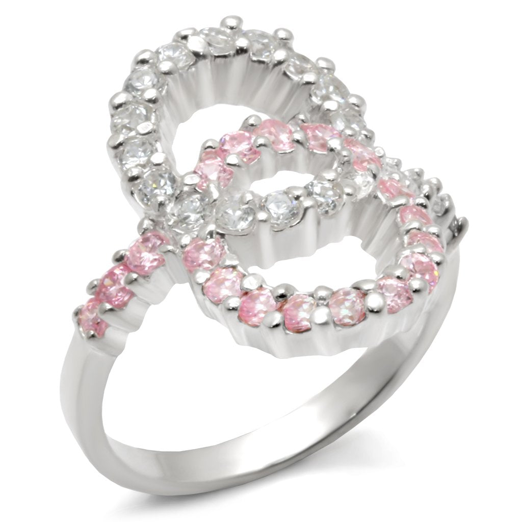 High-Polished 925 Sterling Silver Ring with AAA Grade CZ in Rose