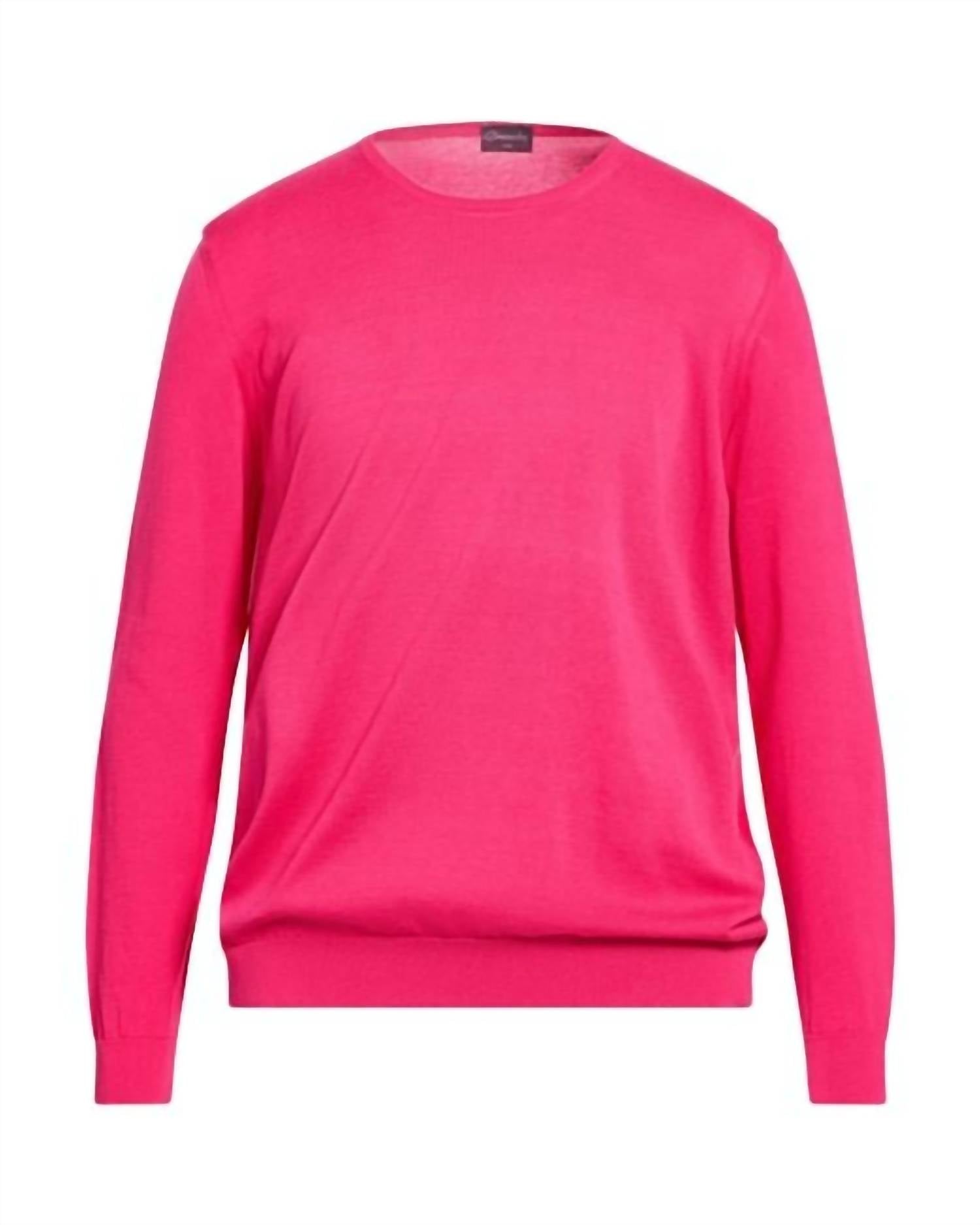 Cotton Crew Sweater In Fuchsia