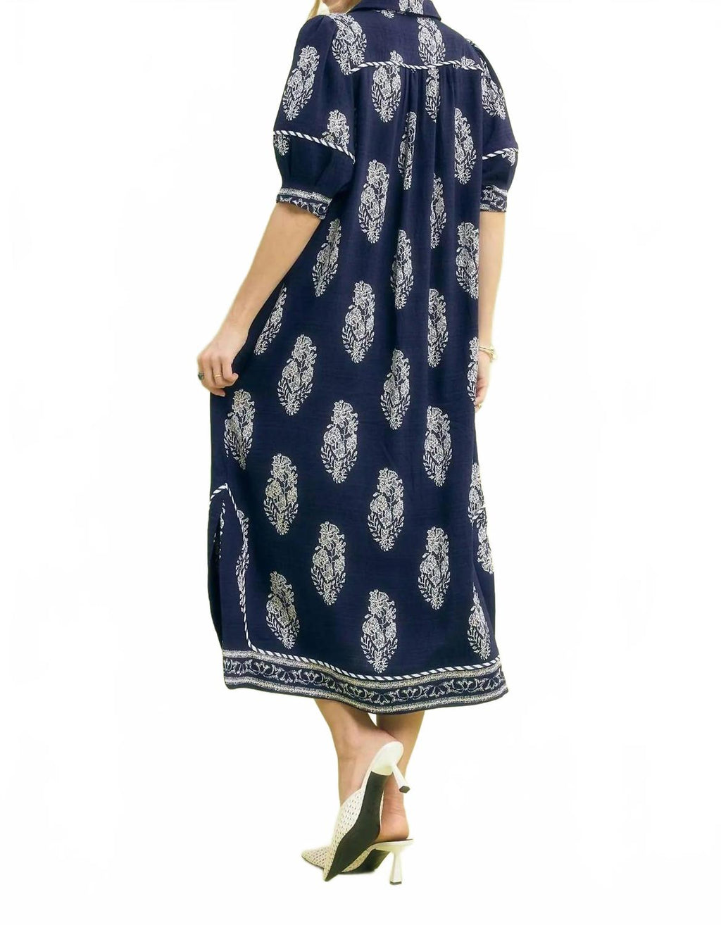 Bloom Border Print Midi Dress In Navy