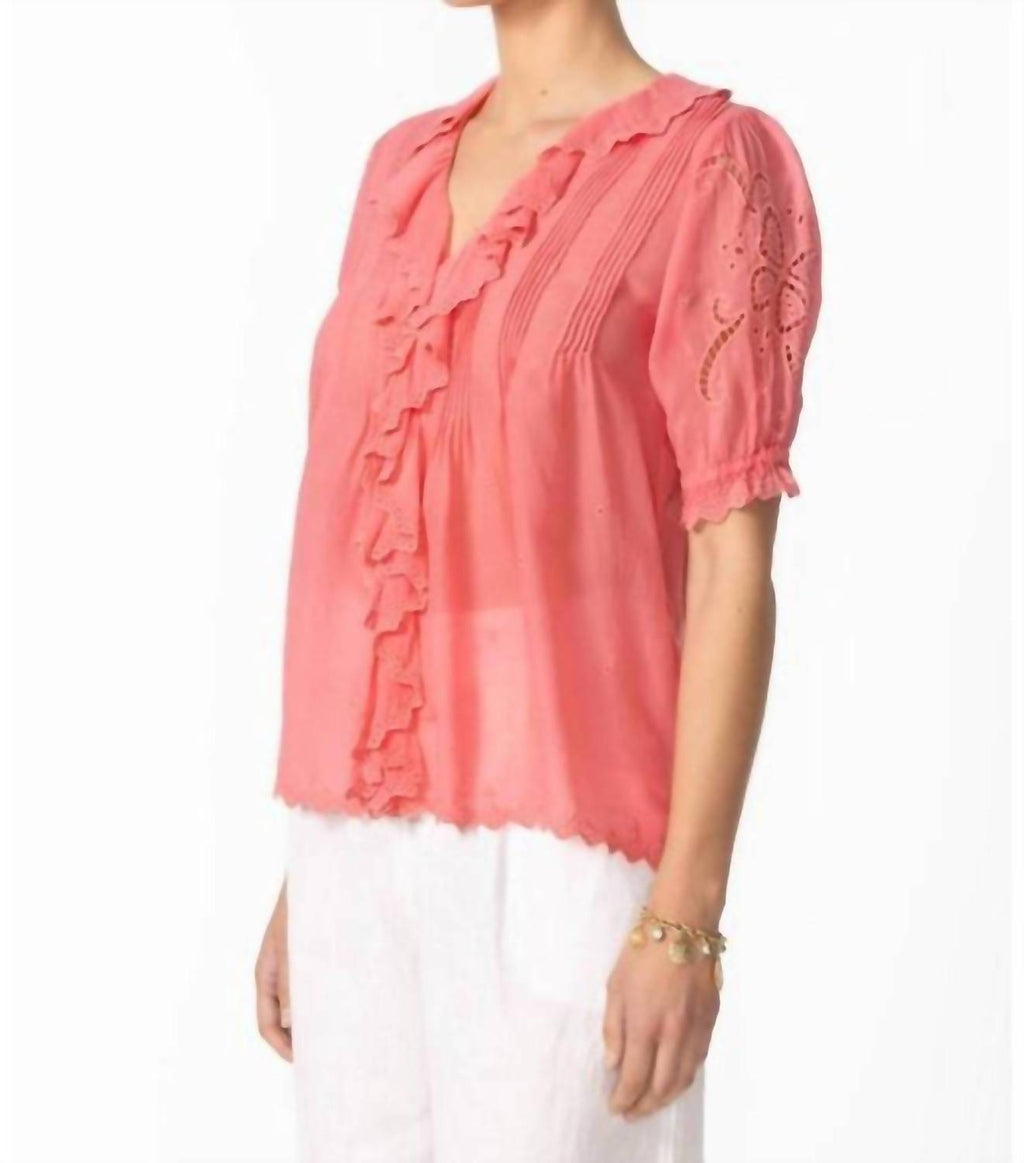 Anette Ruffle Blouse In Salmon Rose