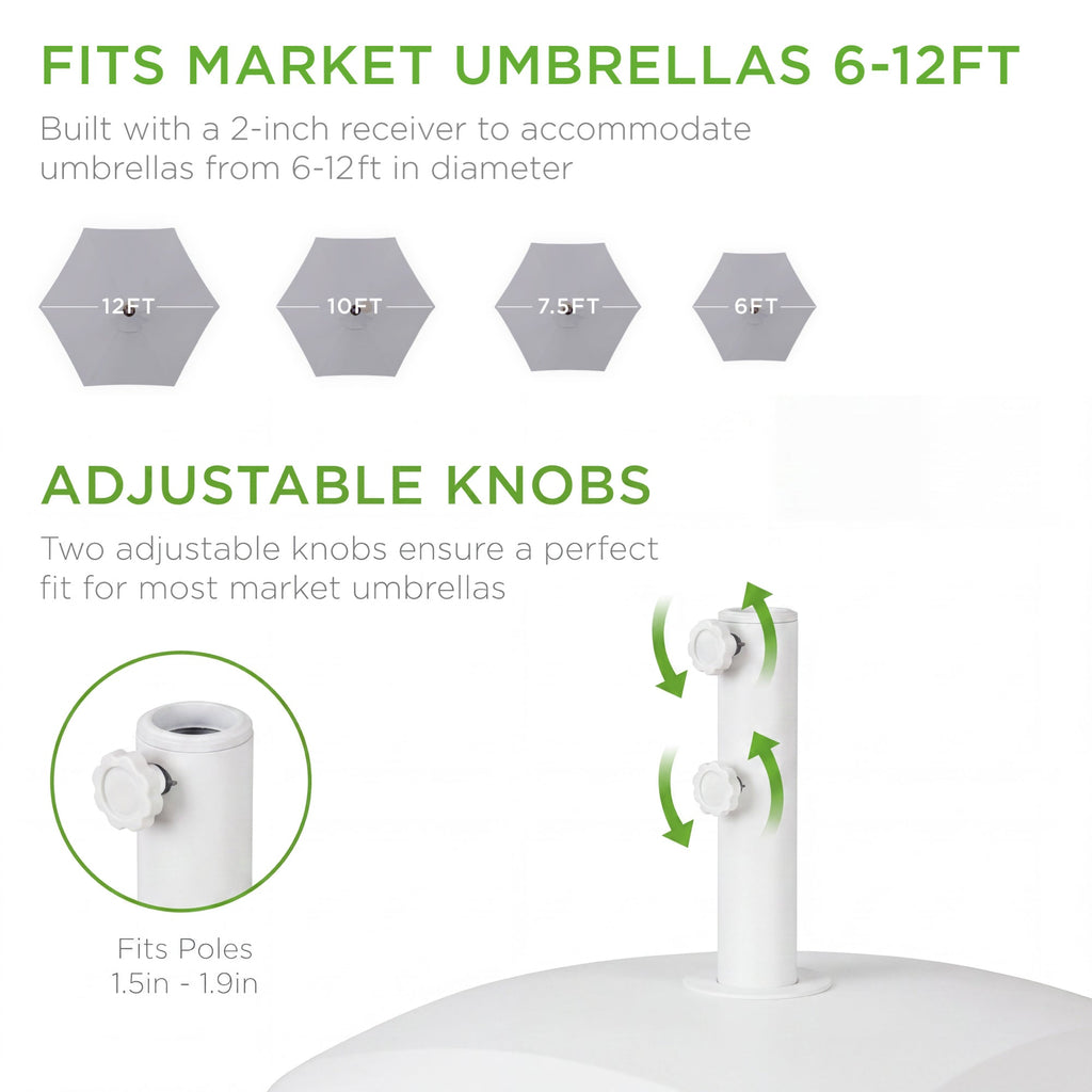 Best Choice Products Fillable Mobile Umbrella Base Heavy Duty Market Stand w/ Wheels, Locks, 123lb Capacity - White