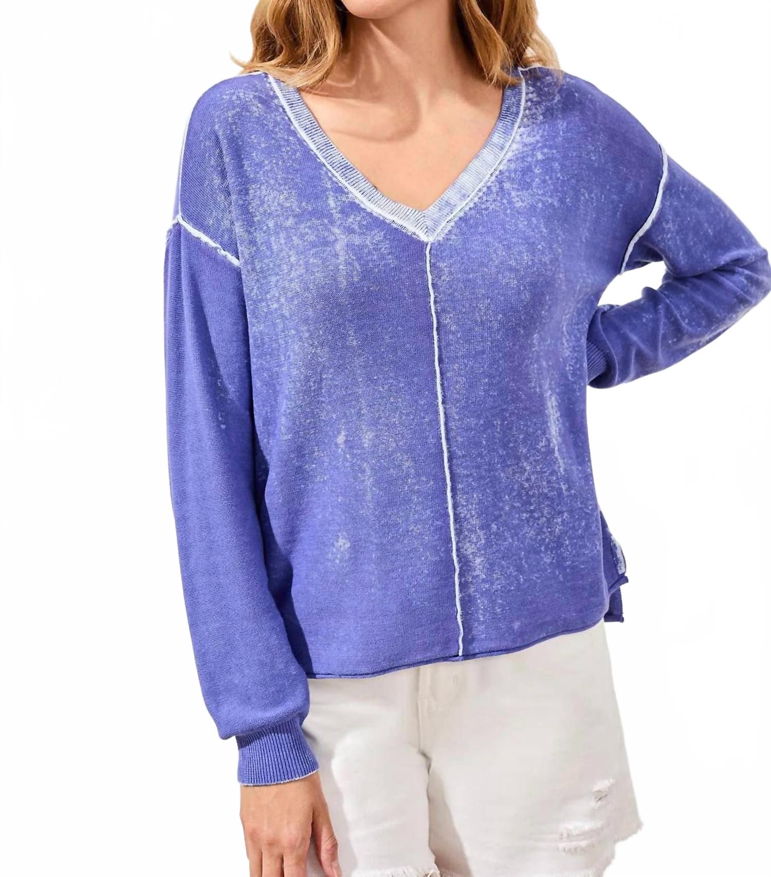 Lightweight Cotton V-Neck Sweater In Baja Blue