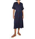 Pleated Shirt Midi Dress - Plus In Navy