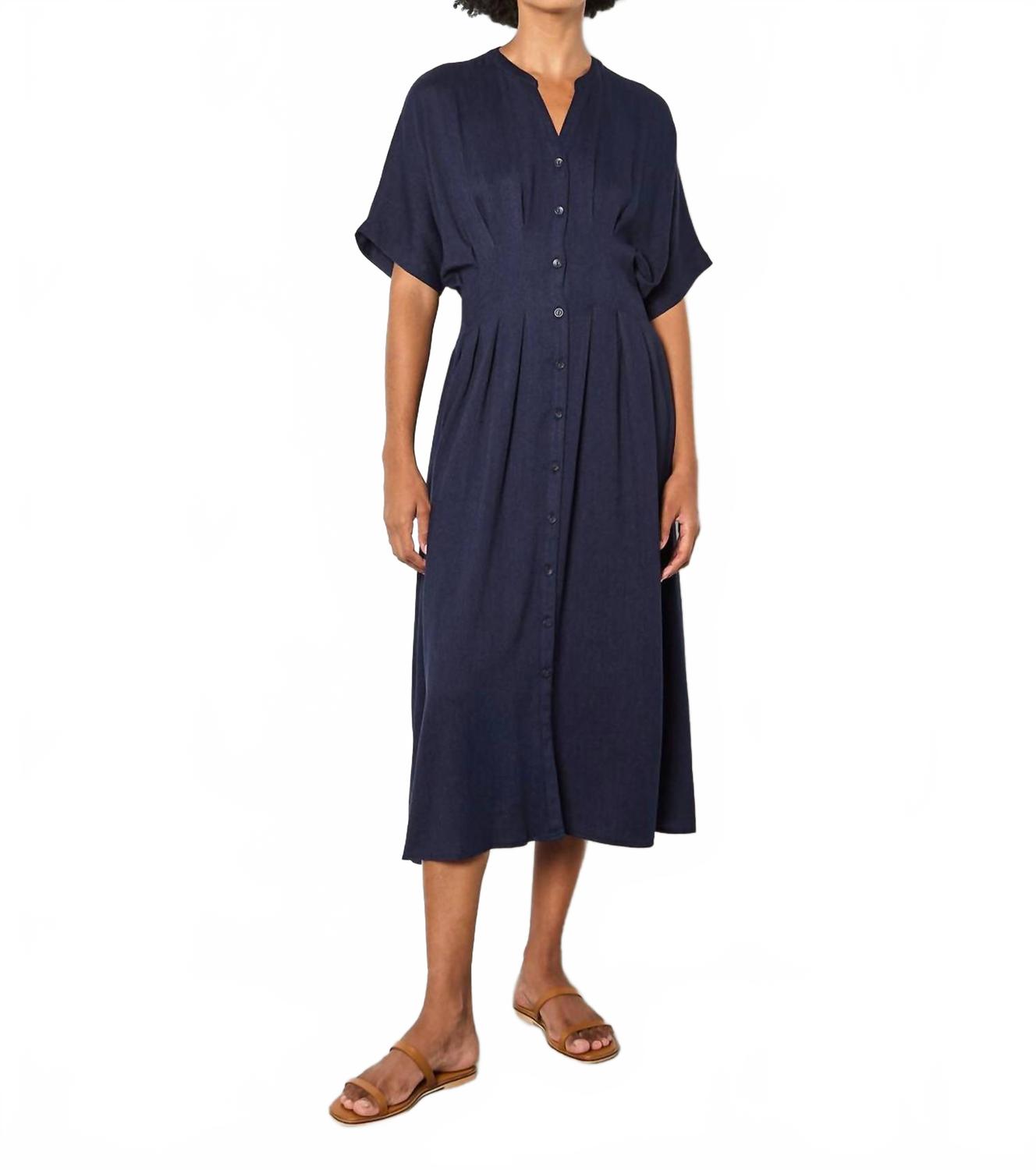 Pleated Shirt Midi Dress - Plus In Navy