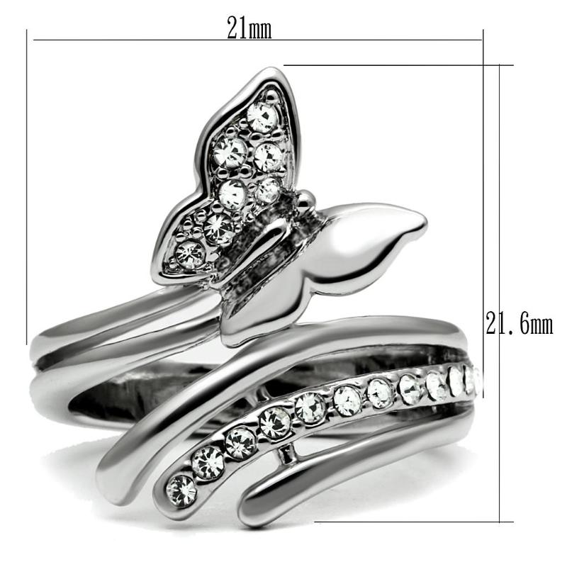 High polished (no plating) Stainless Steel Ring with AAA Grade CZ in Clear
