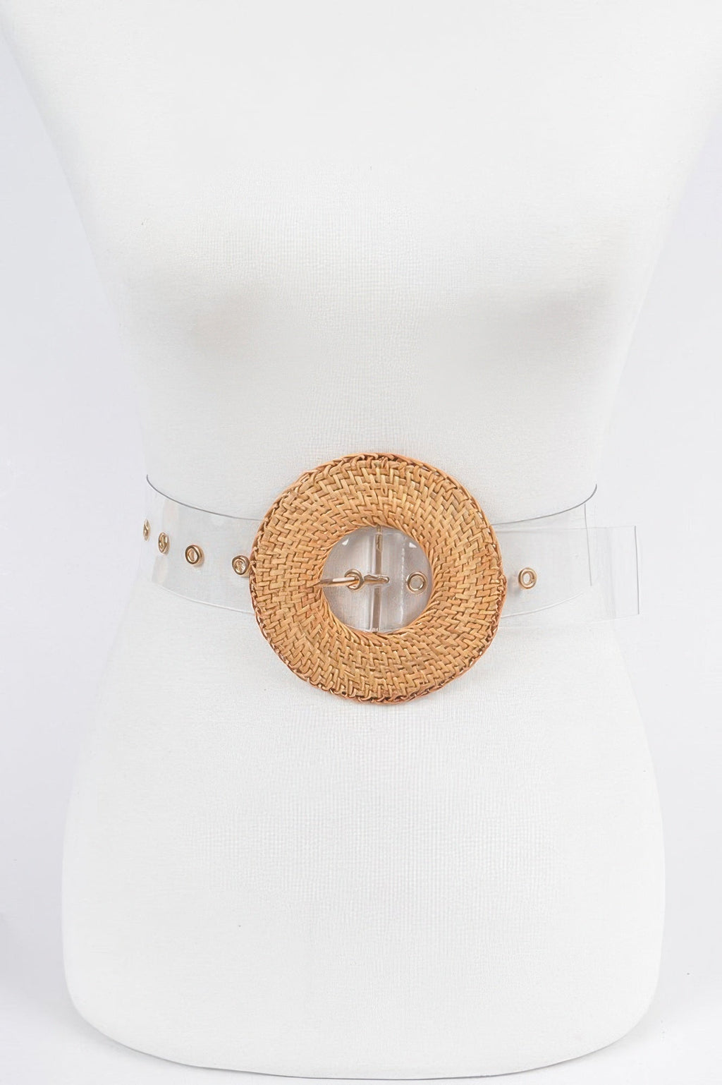 Oversize Weaved Bamboo Buckle Clear Belt