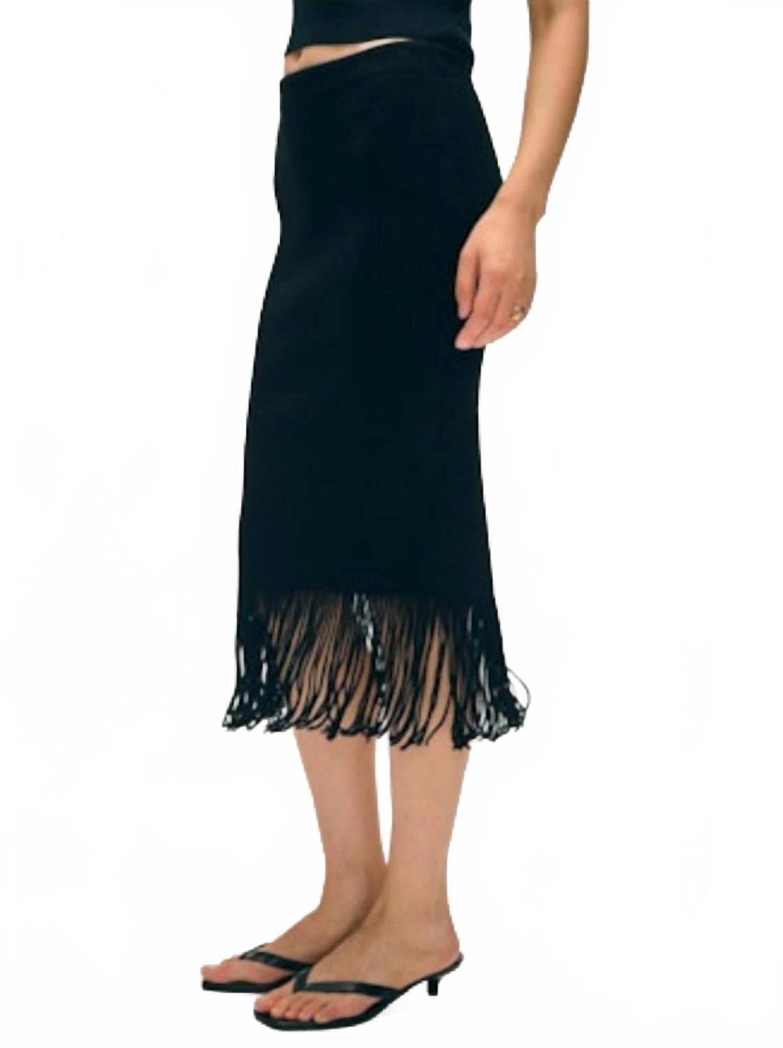 Fringe Ribbed Skirt In Black