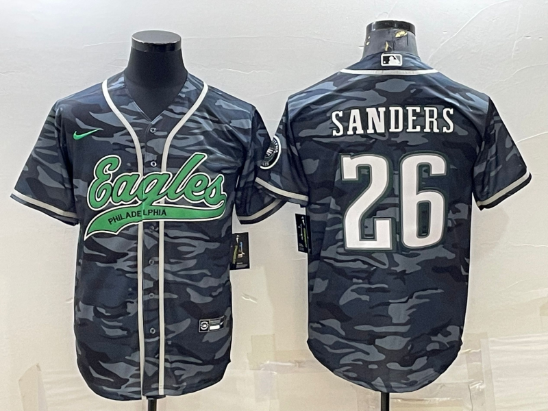 Men's Philadelphia Eagles Miles Sanders #26 Grey Camouflage Game jersey Joint Edition
