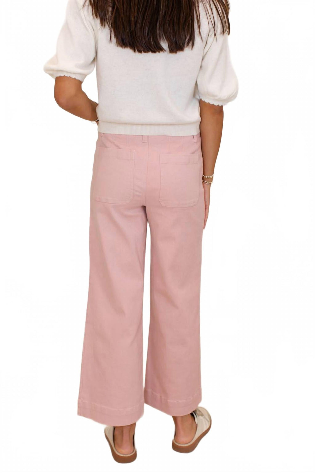 Cotton Twill Wide Leg Pant In Dusty Pink