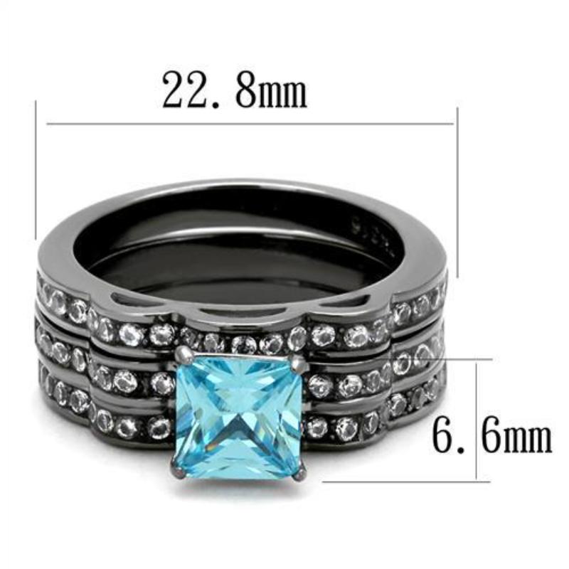 IP Light Black Stainless Steel Ring with AAA Grade CZ in Sea Blue
