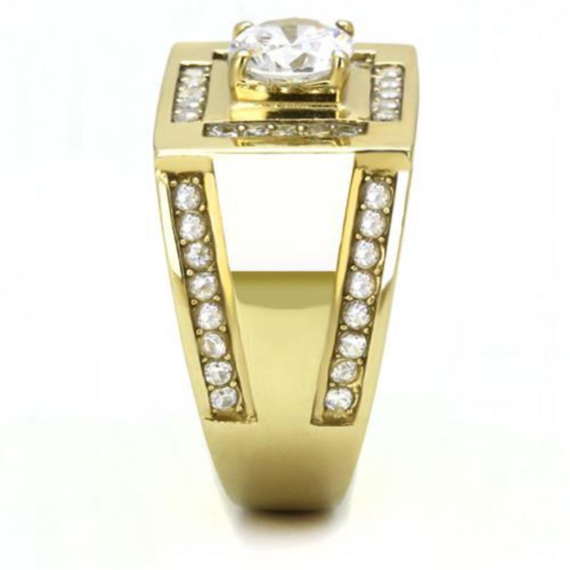 IP Gold(Ion Plating) Stainless Steel Ring with AAA Grade CZ in Clear