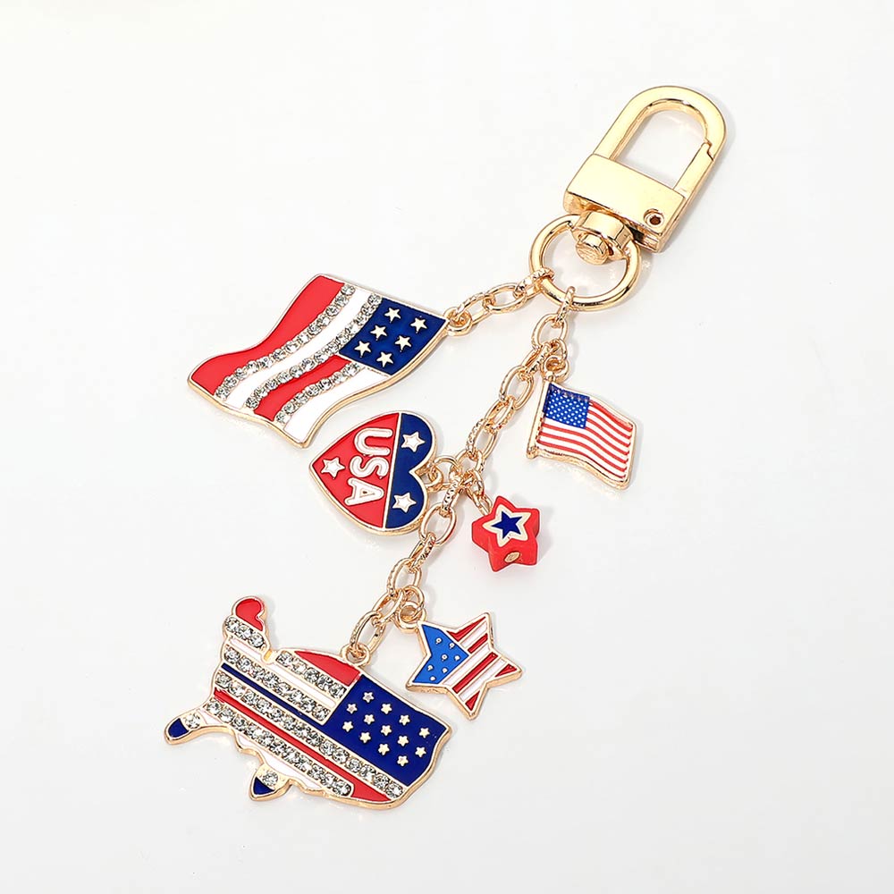 American USA Flag Star Charm Drop Keychain Bag Charm
