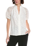 CeCe Ruffle Neck Raglan Seam Split Neck Blouse