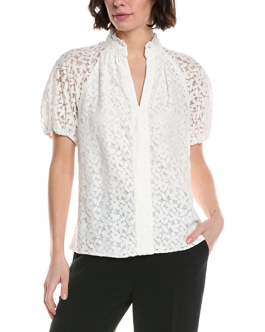 CeCe Ruffle Neck Raglan Seam Split Neck Blouse