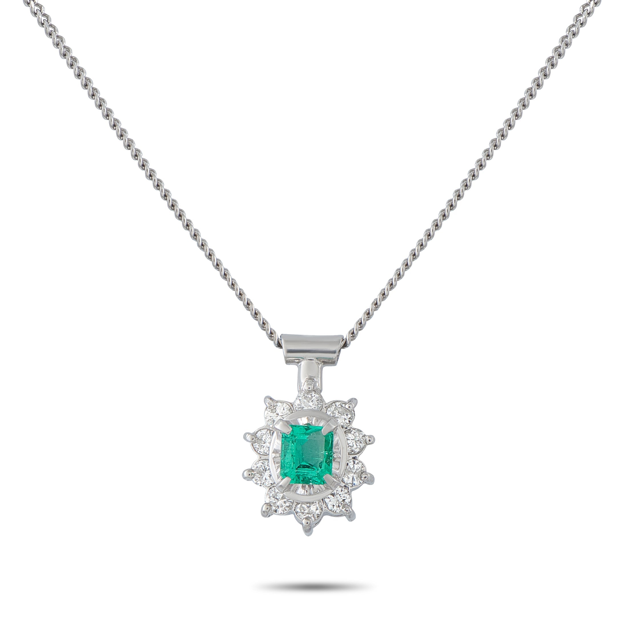 LB Exclusive Platinum 0.20ct Diamond and Emerald Pendant Necklace MF26-041326