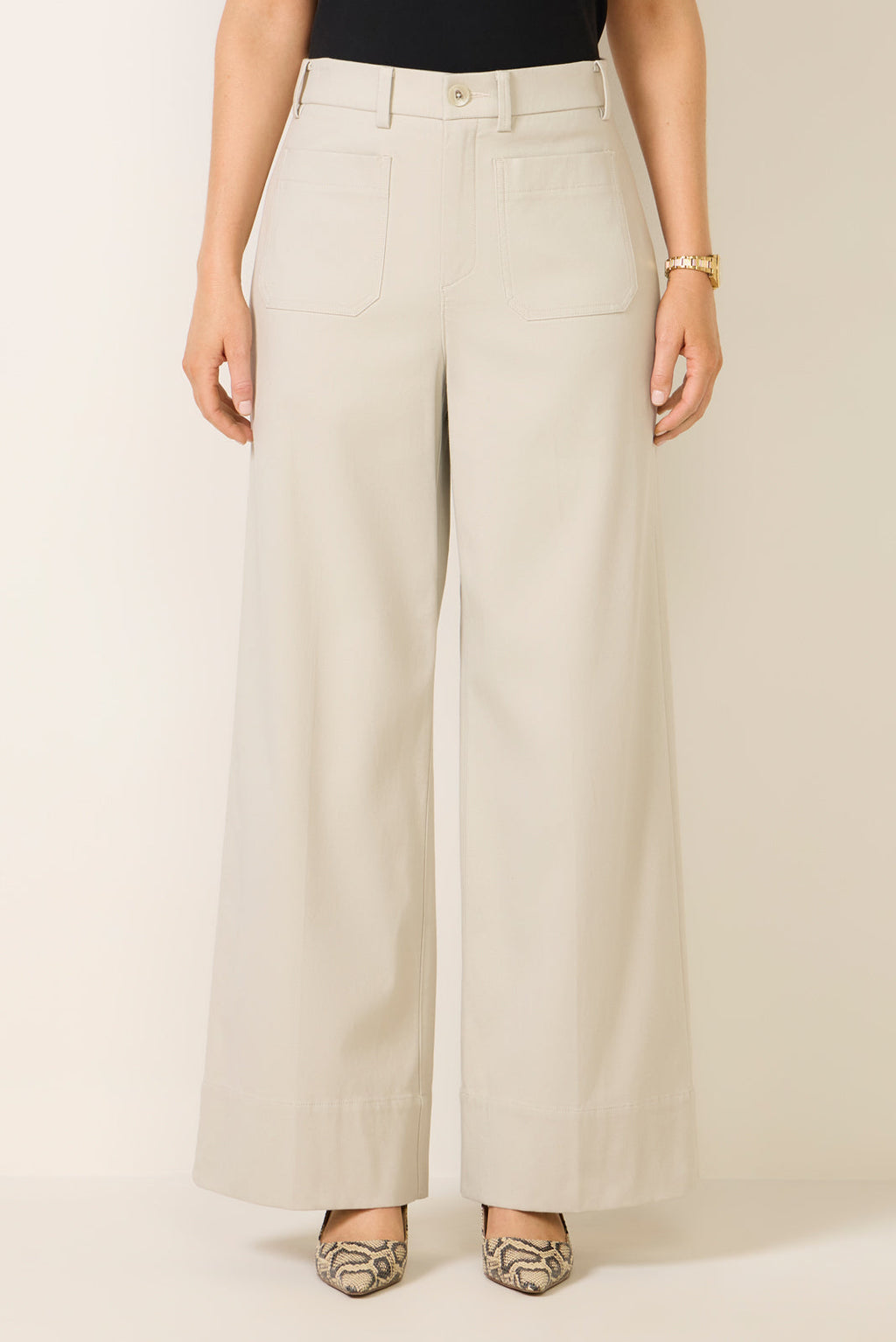 Women's Stretch Twill Patch Pocket Wide Leg Pants