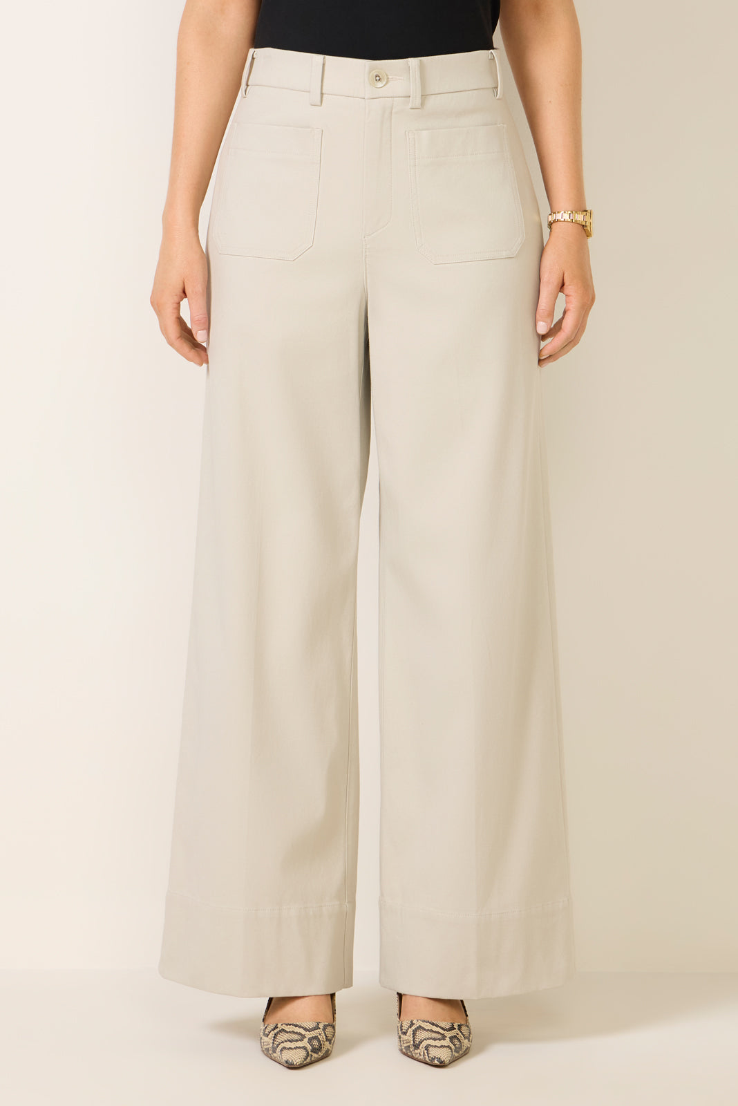Women's Stretch Twill Patch Pocket Wide Leg Pants