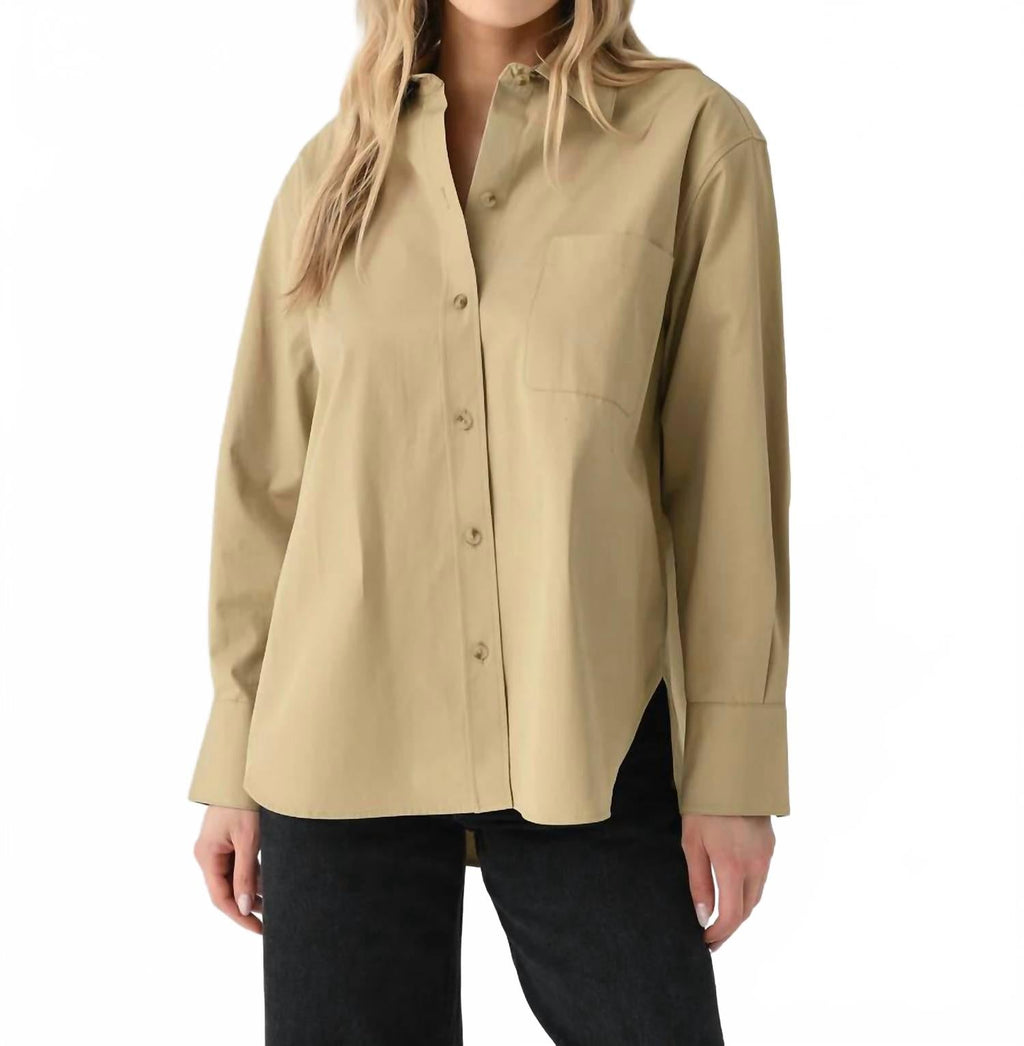 Oversized Shirt With Faux Leather In Cobblestone