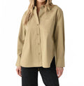Oversized Shirt With Faux Leather In Cobblestone