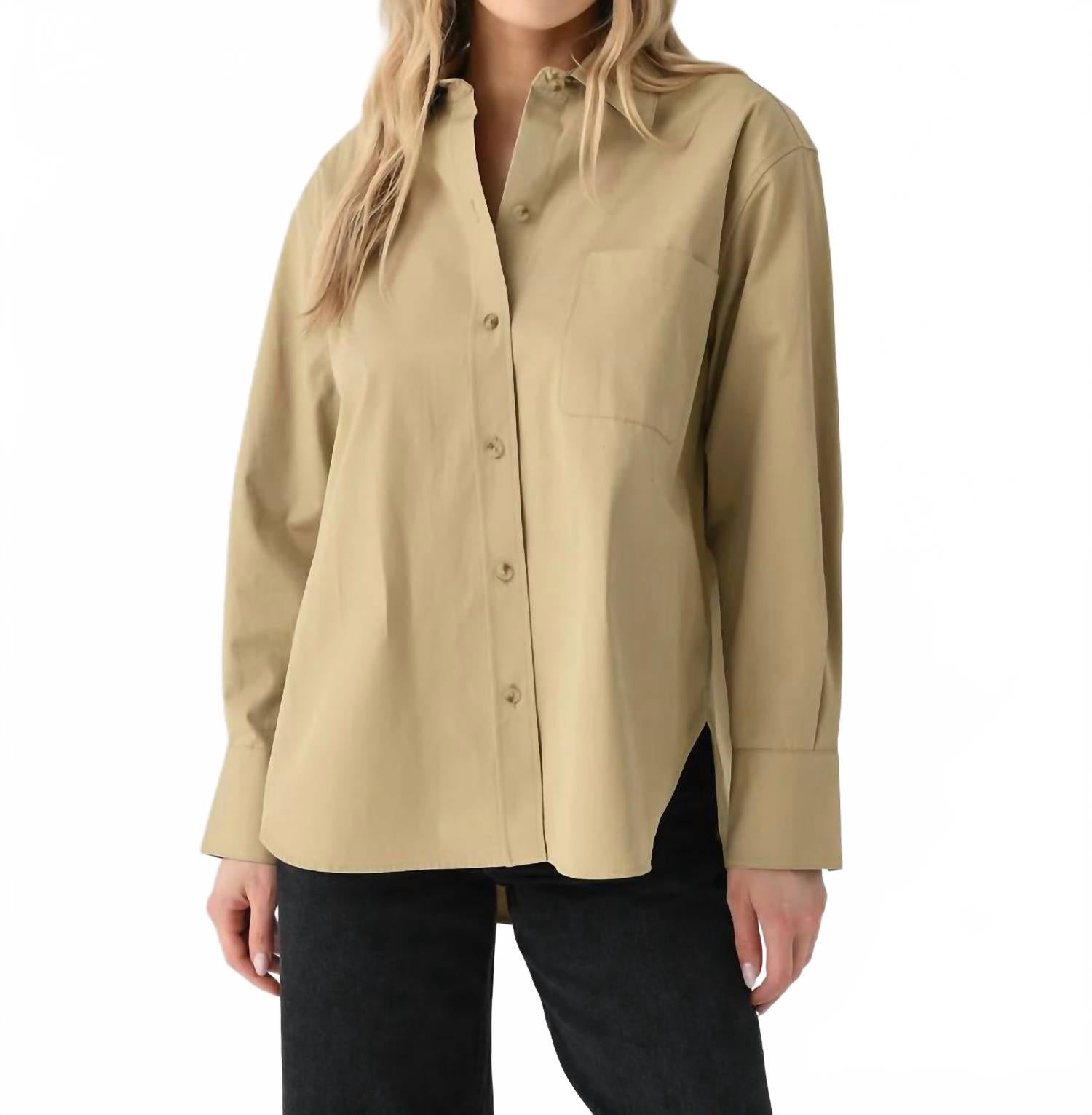 Oversized Shirt With Faux Leather In Cobblestone
