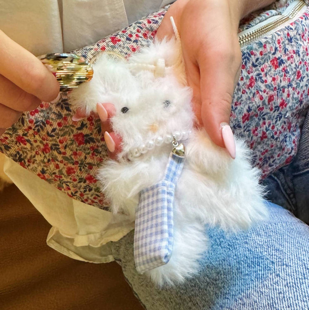 Women's Rabbit Bag Charm And Keychain In White Bunny