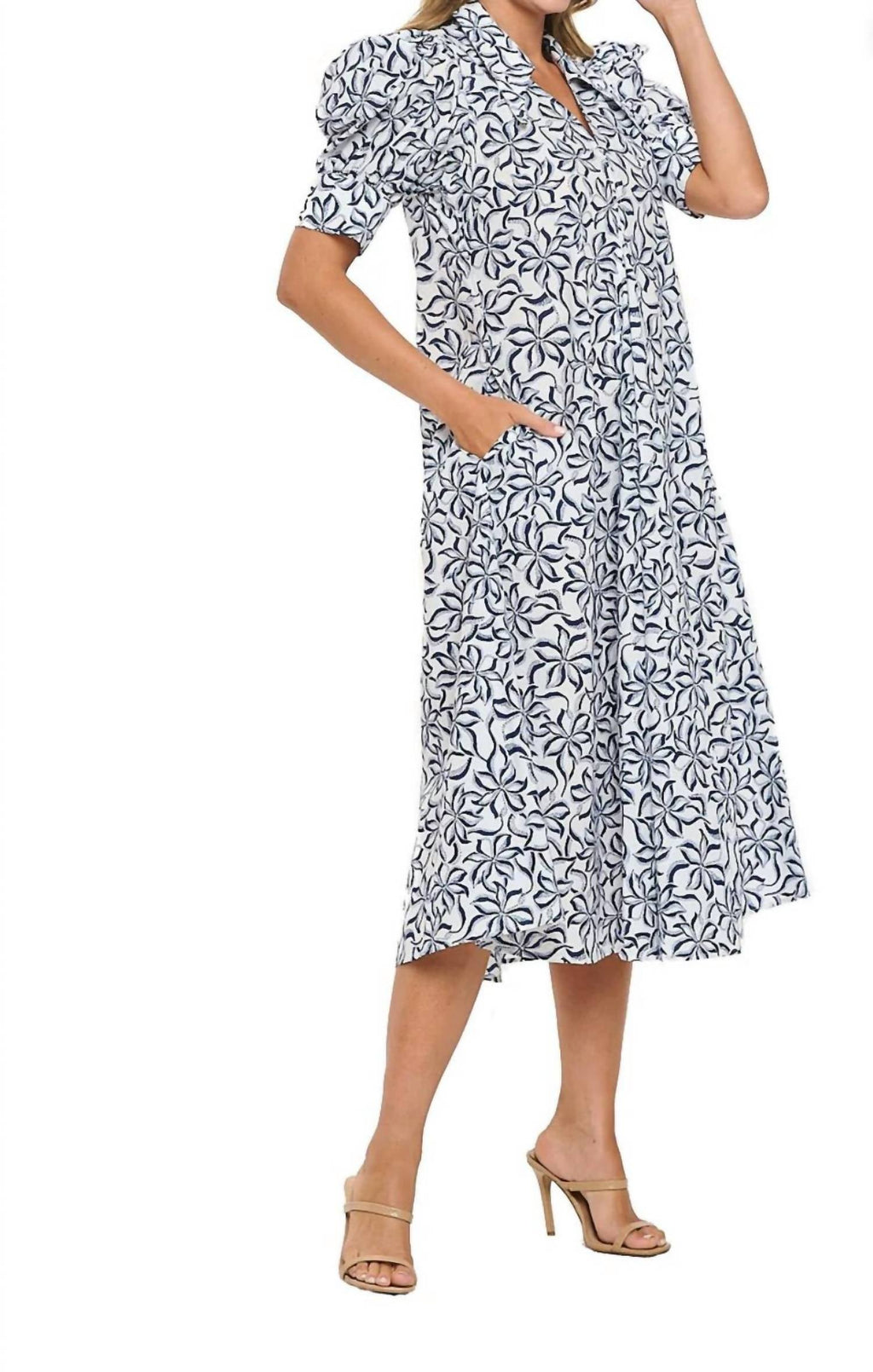 Bruan Midi Dress In Navy/white