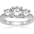 2 1/2ct Vintage 3-Stone Lab Grown Diamond Engagement Ring 14K White Gold Size Selectable