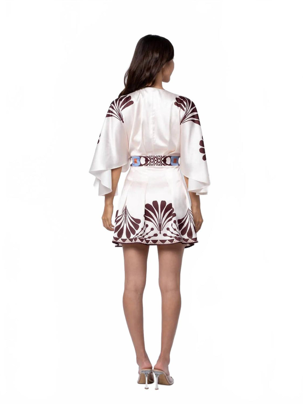 Avaele Botanical Print Mini Wrap Dress In Cream
