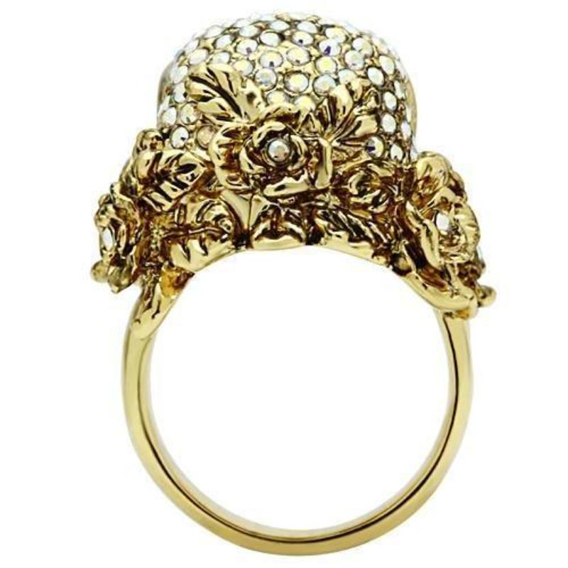 Gold White Metal Ring with Top Grade Crystal in Aurora Borealis (Rainbow Effect)