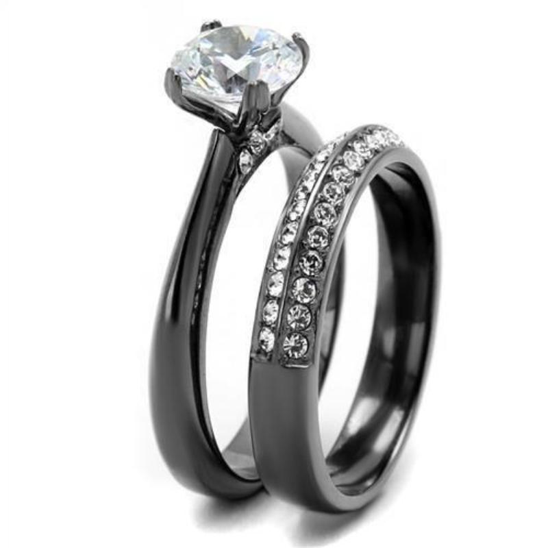 IP Light Black Stainless Steel Ring with AAA Grade CZ in Clear