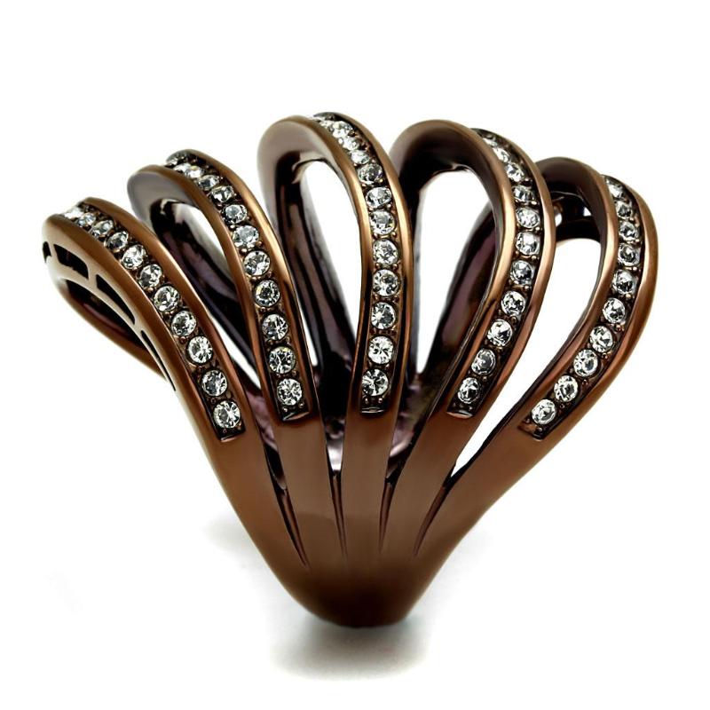 IP Coffee light Stainless Steel Ring with Top Grade Crystal in Clear