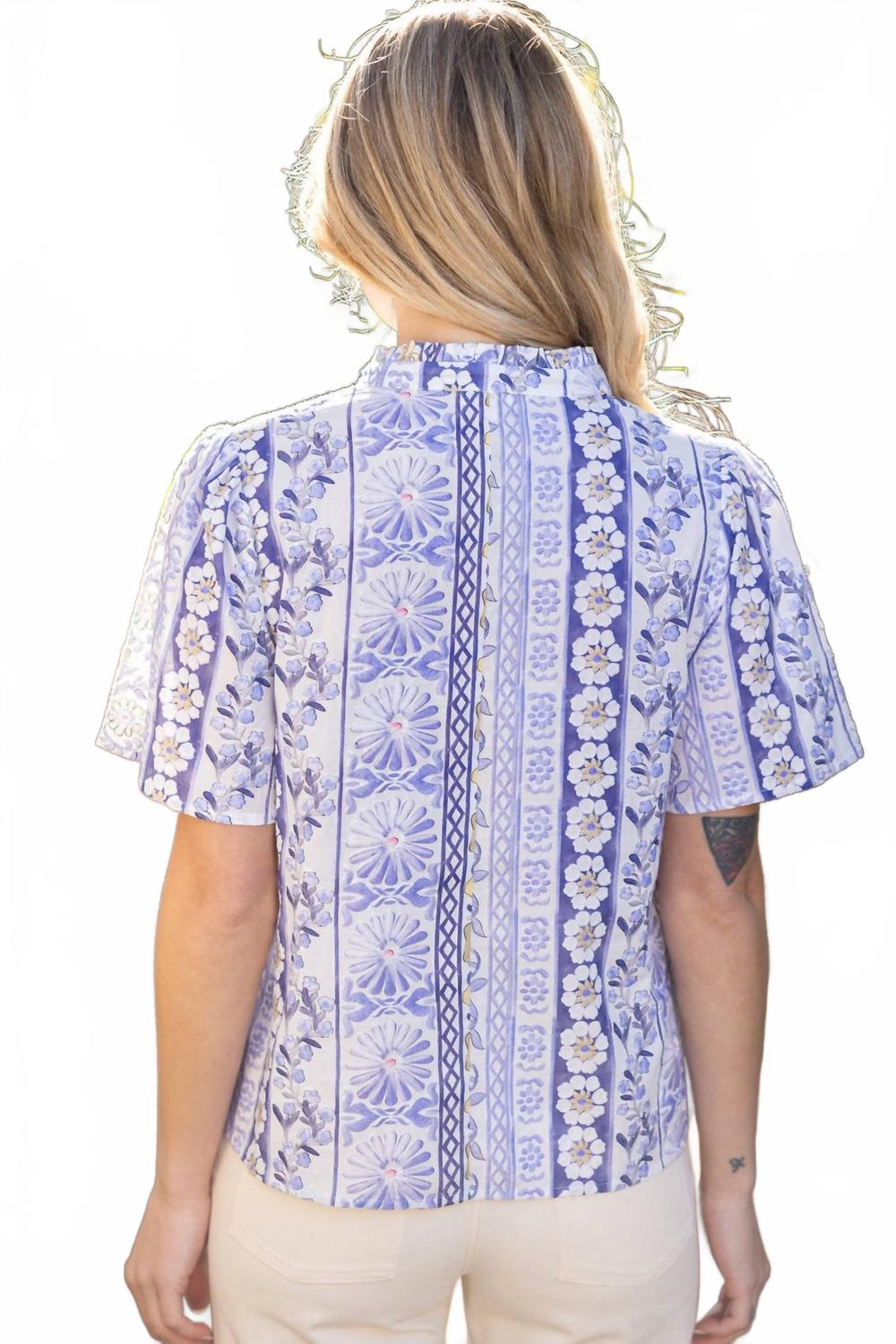 Floral Ruffle Collar Days Top In Lavender