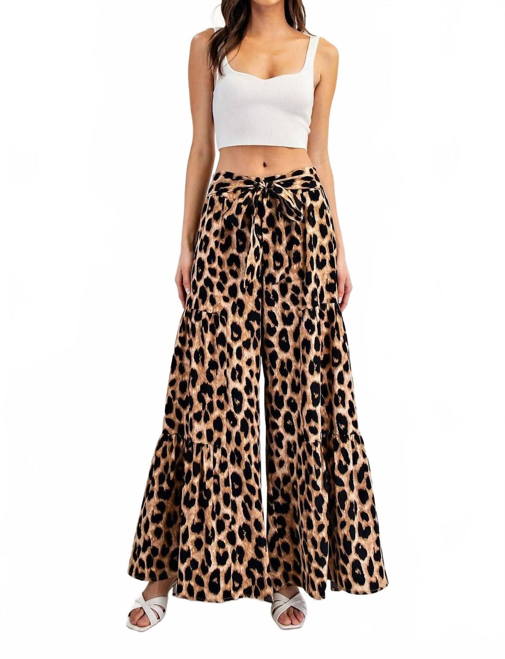 Tiered Wide Leg Pants In Leopard