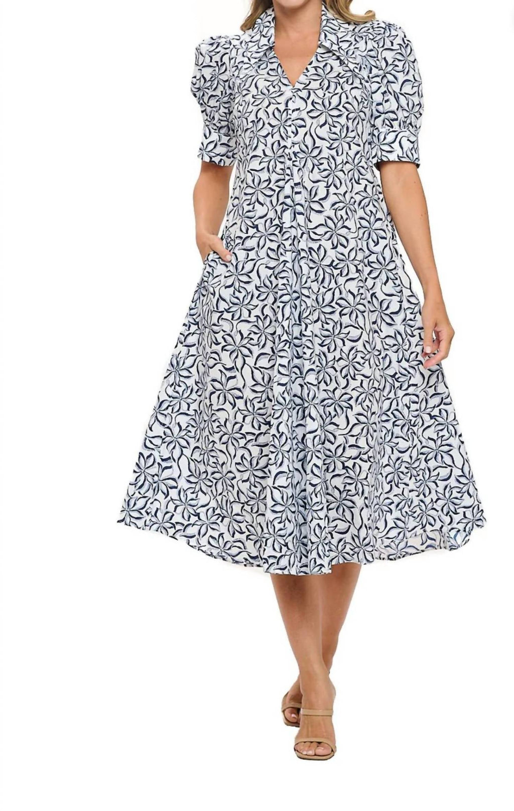 Bruan Midi Dress In Navy/white