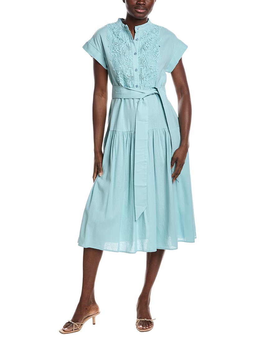 Gracia Embroidered Lace Bib Linen-Blend Midi Dress