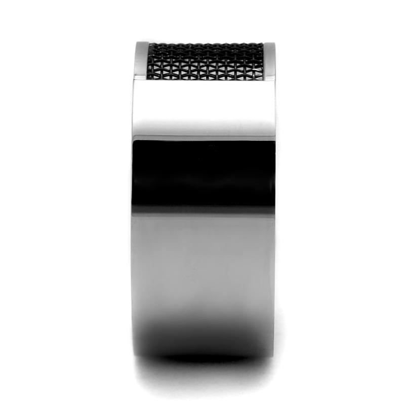 High polished (no plating) Stainless Steel Ring with Epoxy in Jet
