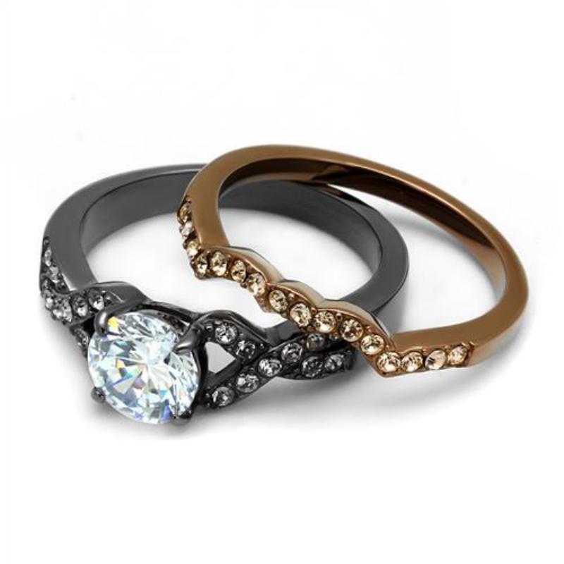 IP Light Black & IP Light coffee Stainless Steel Ring with AAA Grade CZ in Clear