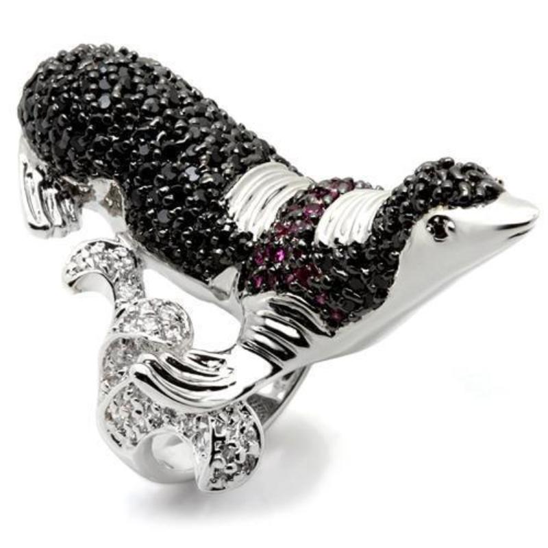 Rhodium + Ruthenium Brass Ring with AAA Grade CZ in Multi Color