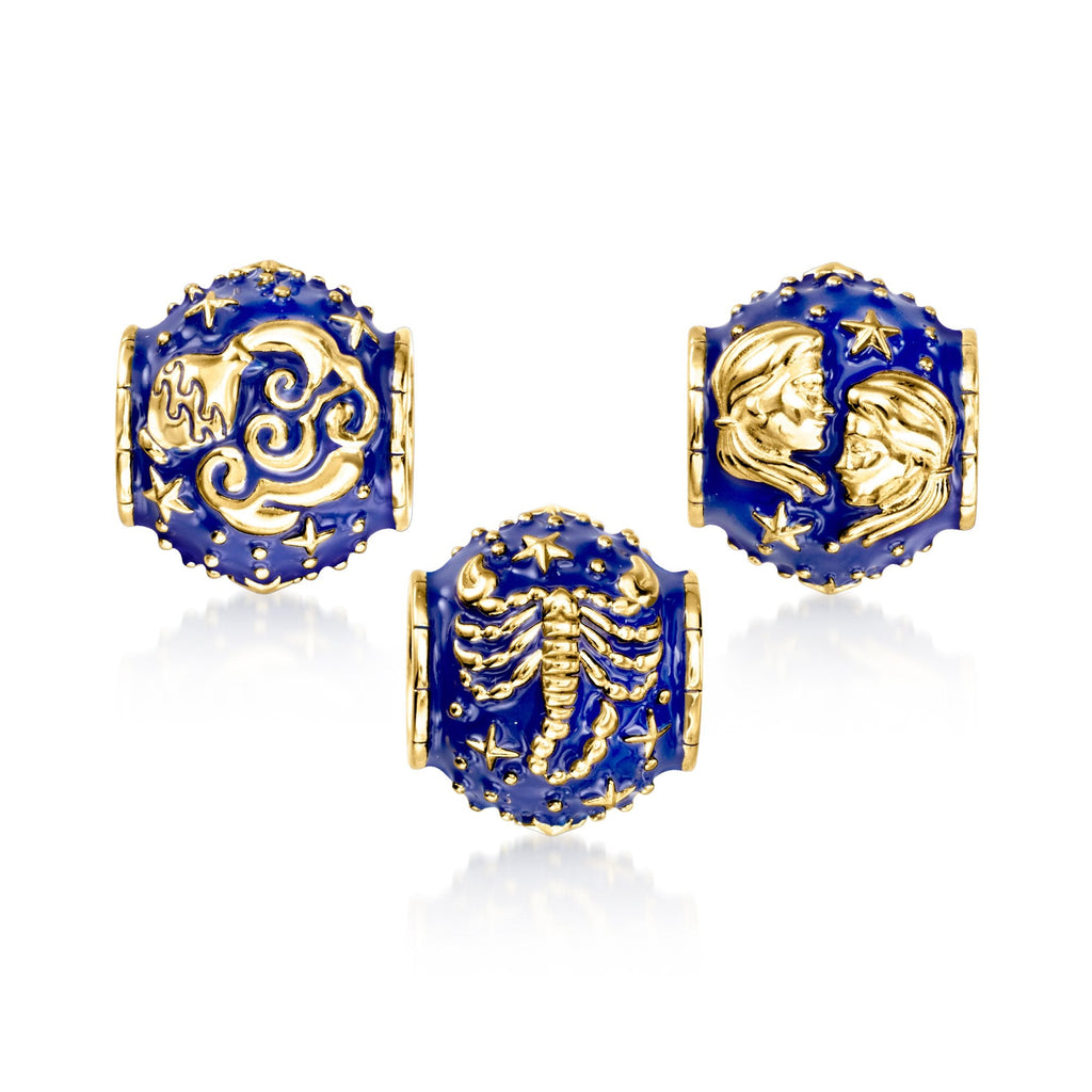 Ross-Simons Blue Enamel Zodiac Bead Charm in 18kt Gold Over Sterling