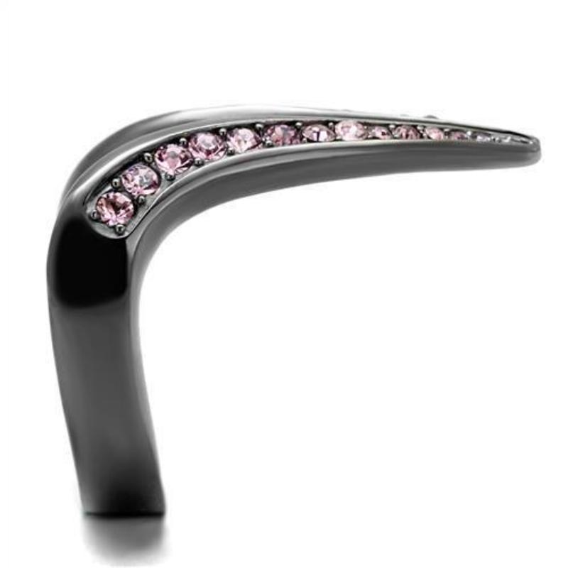 IP Light Black Stainless Steel Ring with Top Grade Crystal in Light Amethyst