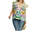 Lucky In Love V-Neck Top - Plus Size In Green Mix