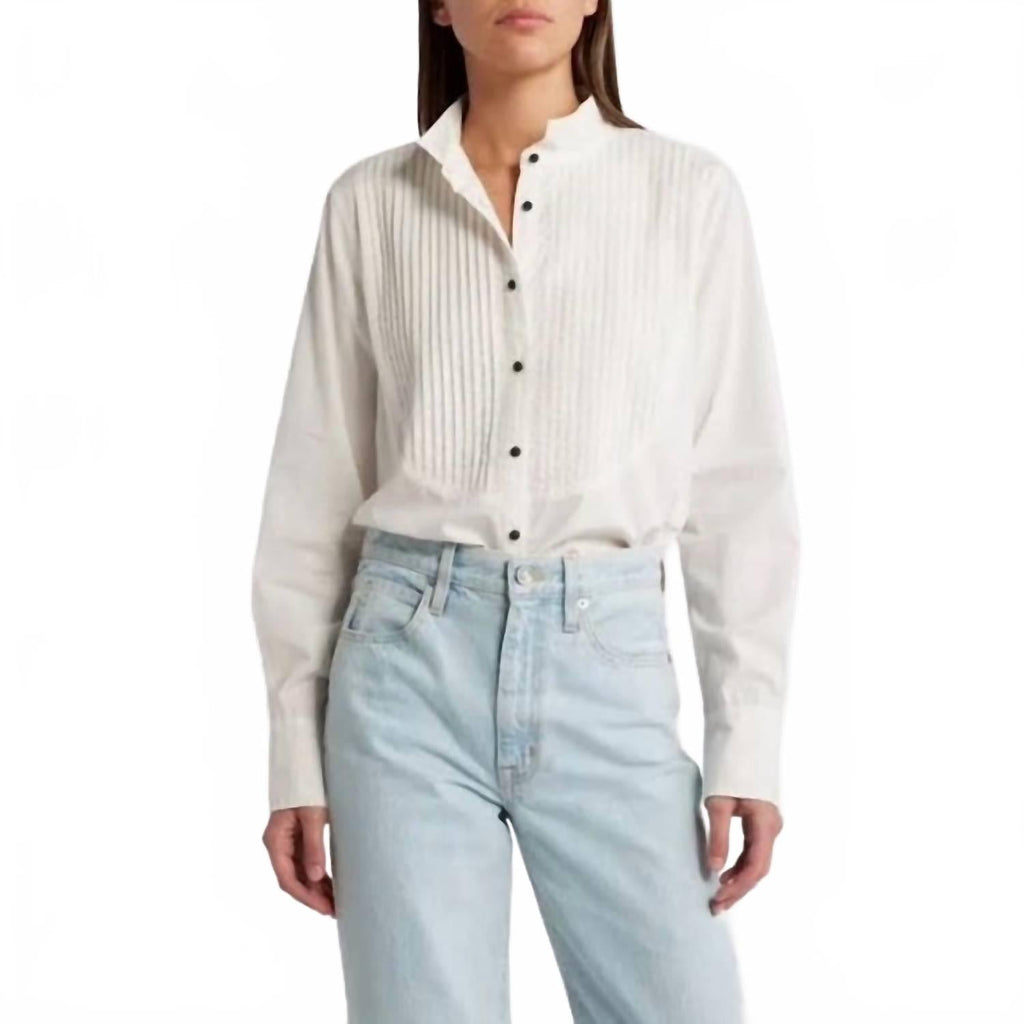 Pleated Tux Top In White