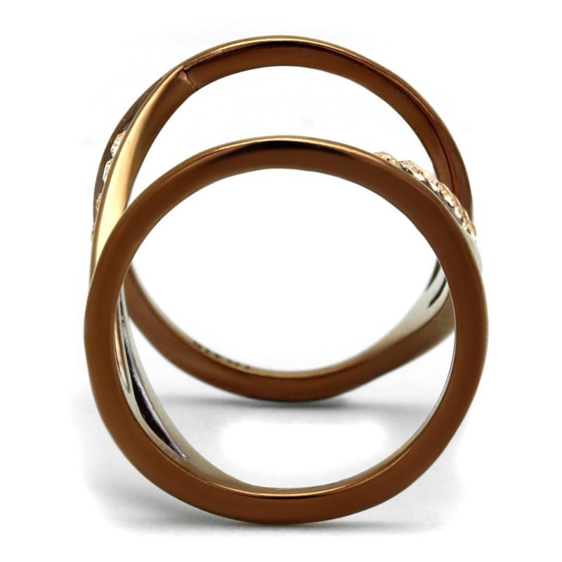 IP Coffee light Stainless Steel Ring with Top Grade Crystal in Light Peach