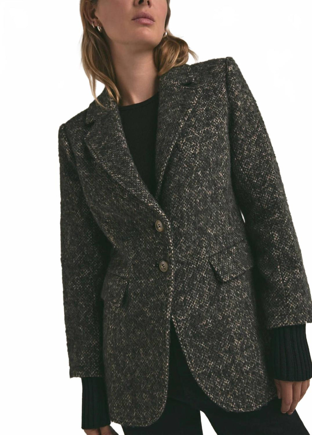 City Cashmere Ribbed Cuffs Blazer In Black