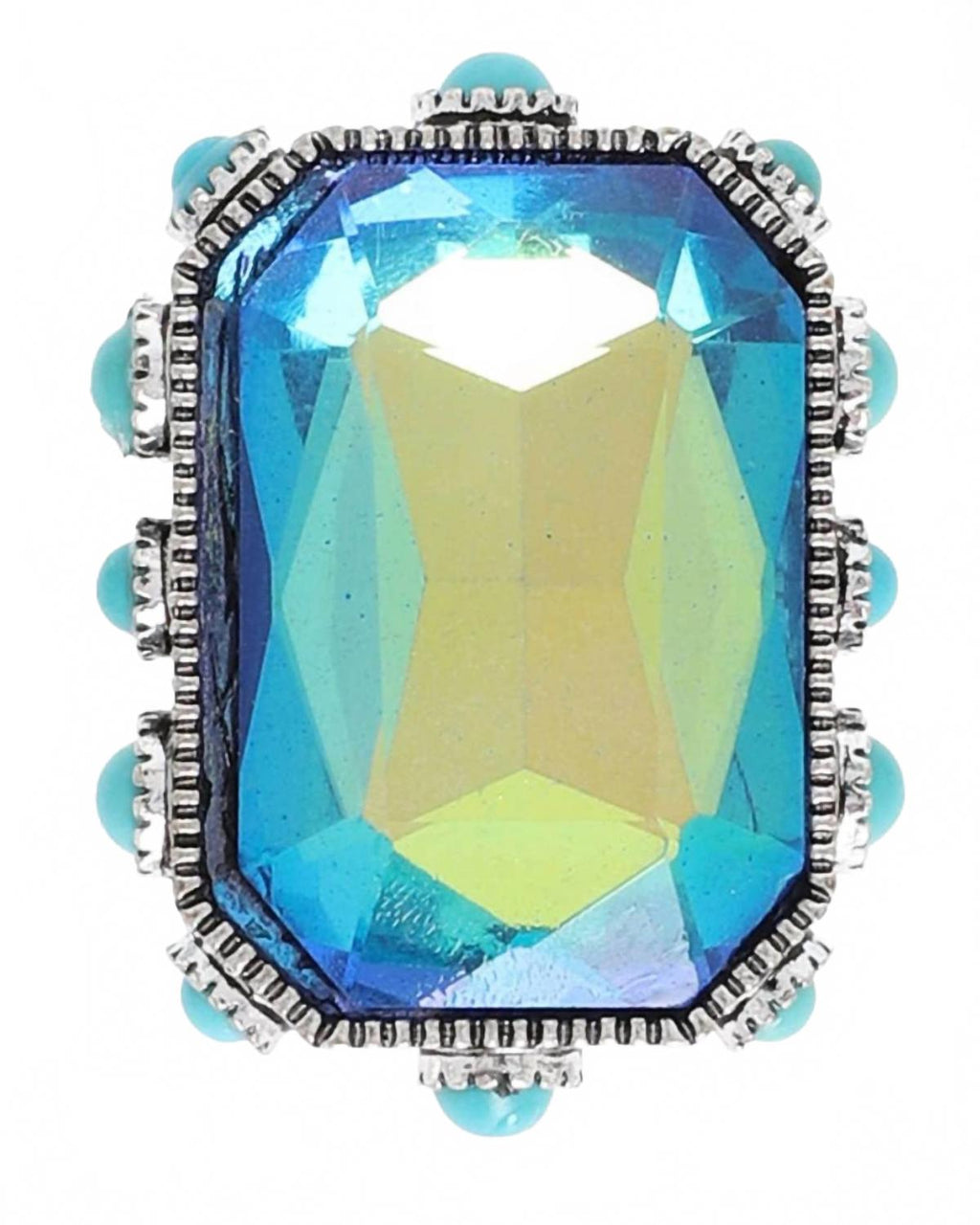 Women's Crystal Adjustable Ring In Blue Octagon