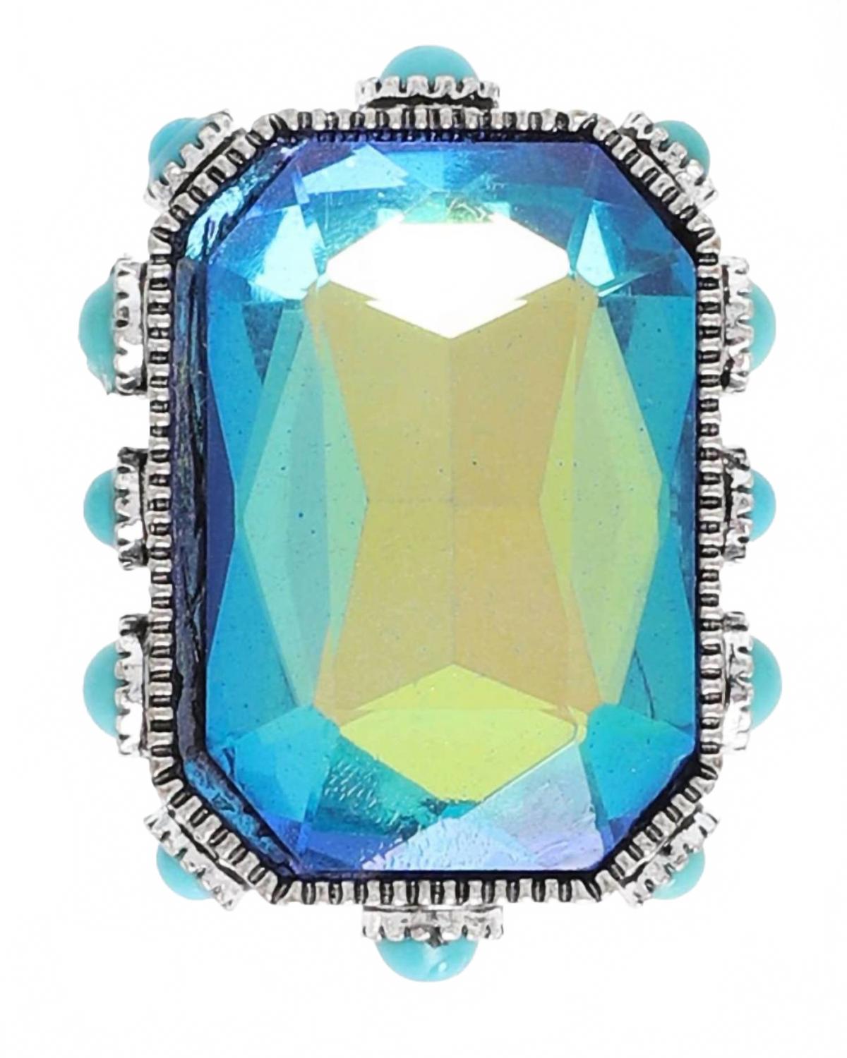Women's Crystal Adjustable Ring In Blue Octagon