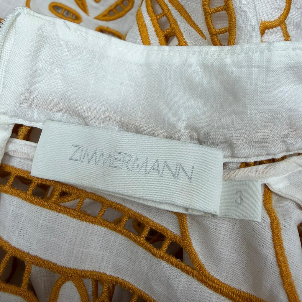 Zimmermann Broderie Anglaise Mini Dress in Mustard Yellow Cotton
