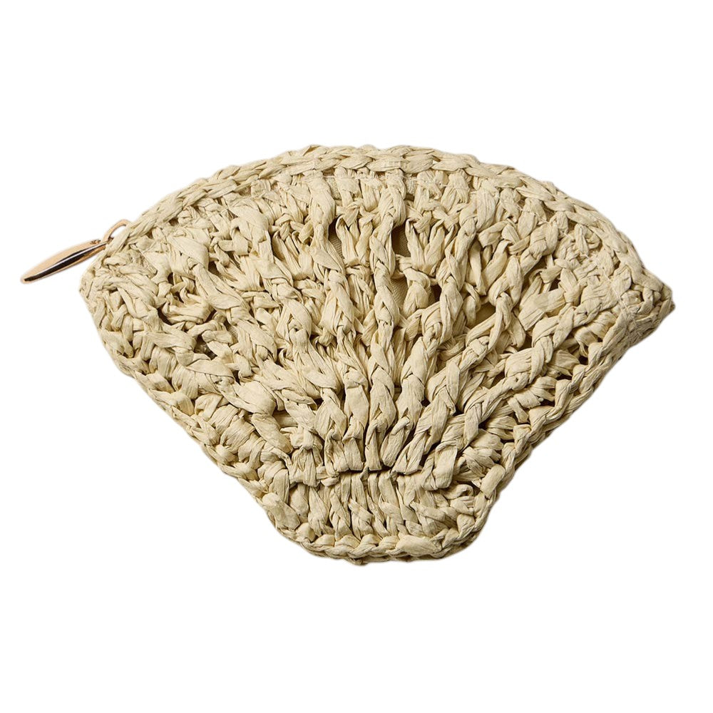 Shell Shaped Raffia Pouch Bag